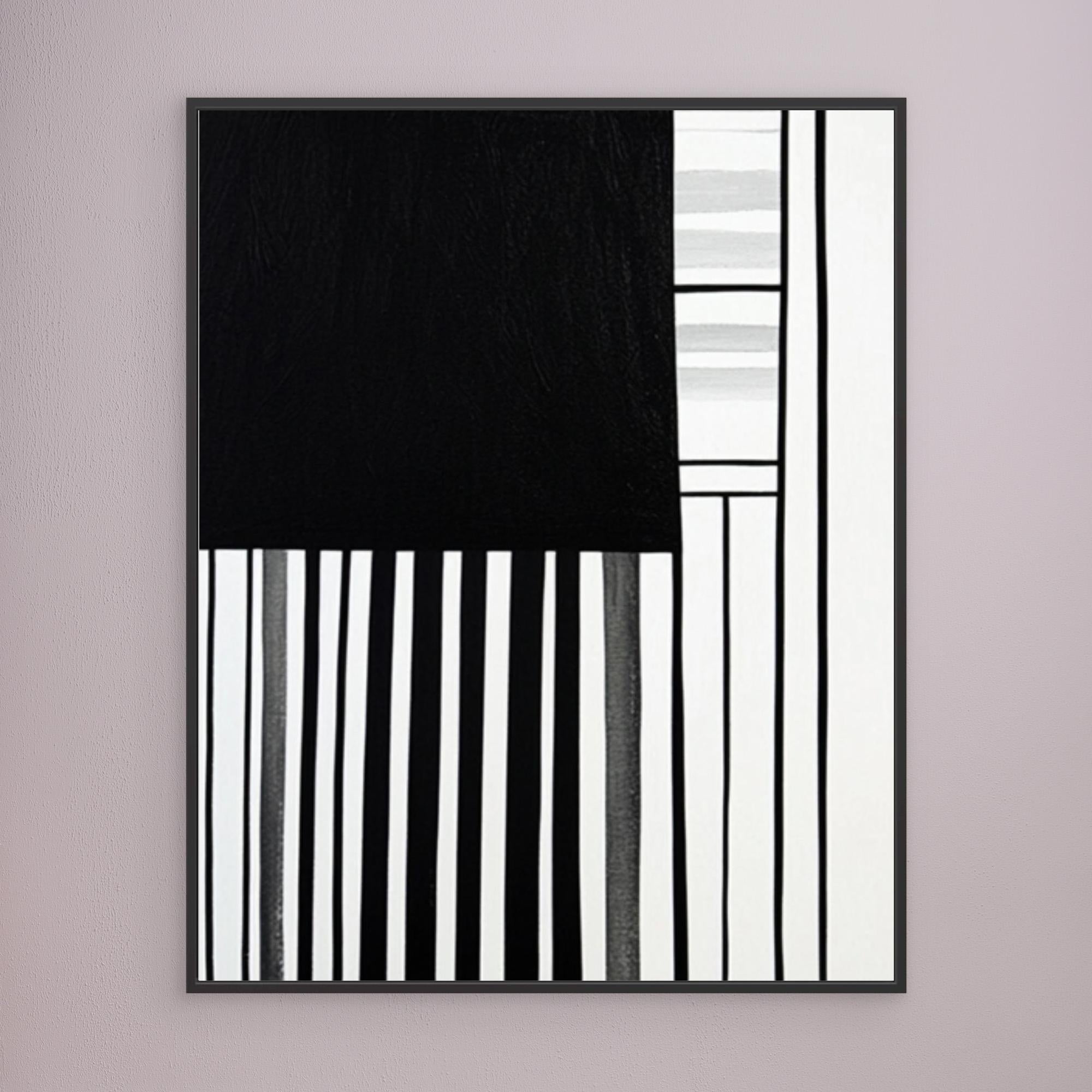 Canvas Print: Linear Pulse III – Black & White Minimalist Abstract Art modern abstract canvas wall art by Rossetti Art – luxury interior design artwork for living room, bedroom, office – Architectural Wall Art Bold Minimalist Design Modern Monochrome Decor