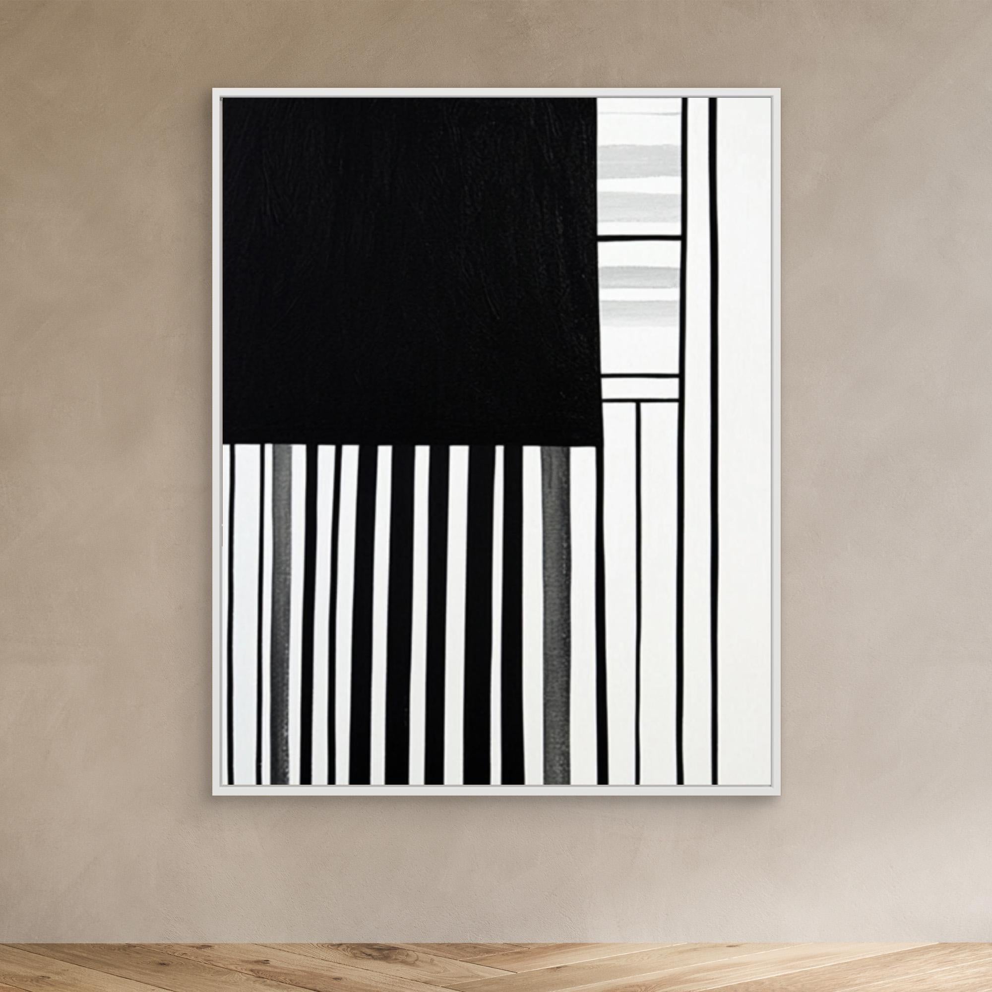 Canvas Print: Linear Pulse III – Black & White Minimalist Abstract Art modern abstract canvas wall art by Rossetti Art – luxury interior design artwork for living room, bedroom, office – Architectural Wall Art Bold Minimalist Design Modern Monochrome Decor