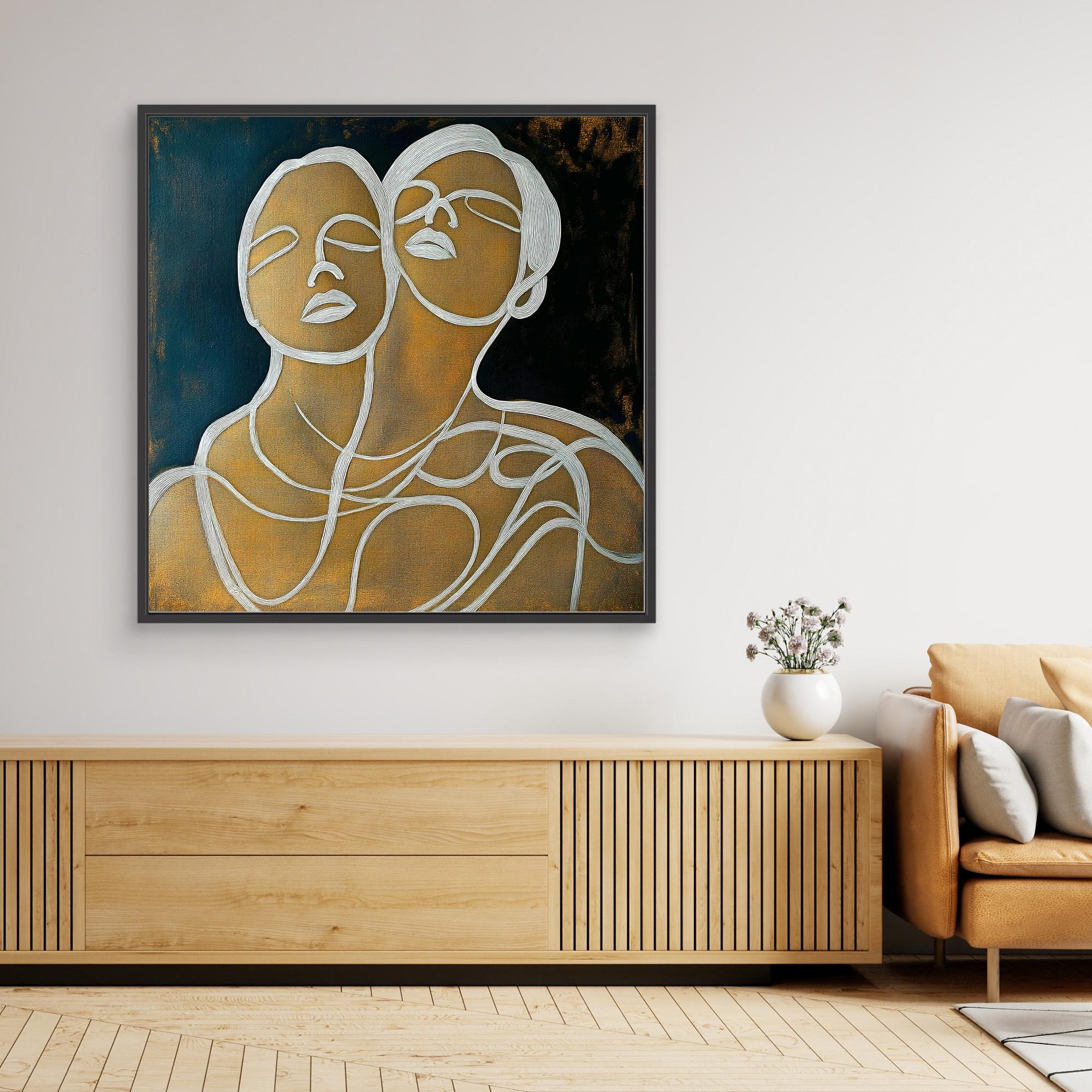 Canvas Print : Lines of Connection - Abstract Portrait Art modern abstract canvas wall art by Rossetti Art – luxury interior design artwork for living room, bedroom, office – Elegant Modern Artwork for Home Handmade Abstract Portrait Canvas Line Art Wall Decor