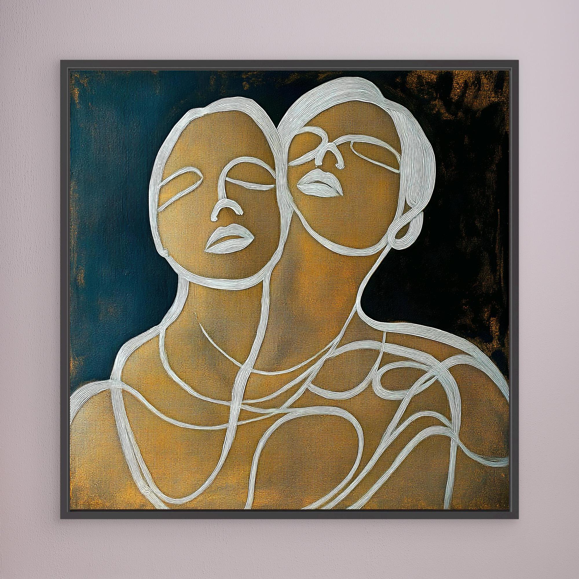 Canvas Print : Lines of Connection - Abstract Portrait Art modern abstract canvas wall art by Rossetti Art – luxury interior design artwork for living room, bedroom, office – Elegant Modern Artwork for Home Handmade Abstract Portrait Canvas Line Art Wall Decor