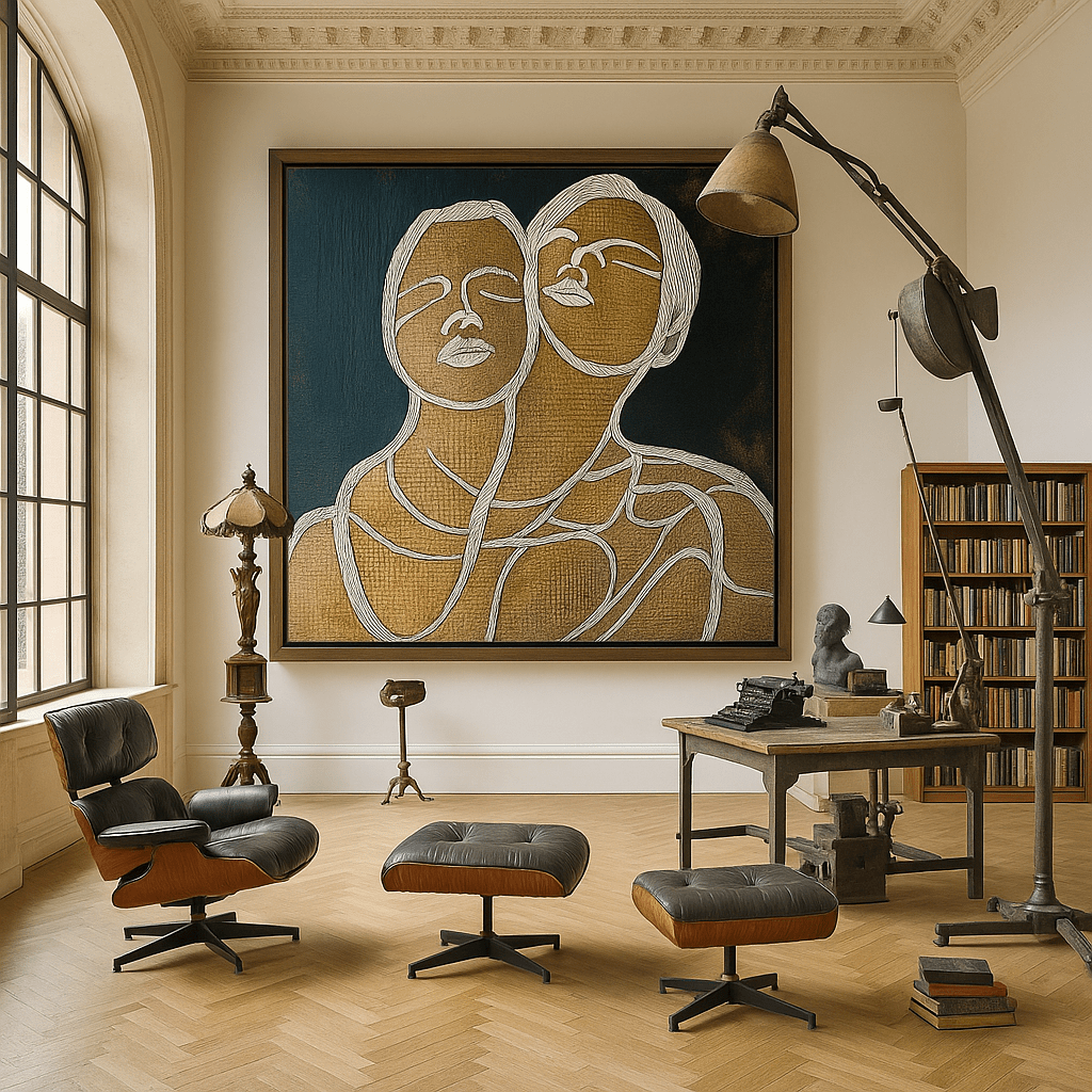 Canvas Print : Lines of Connection - Abstract Portrait Art modern abstract canvas wall art by Rossetti Art – luxury interior design artwork for living room, bedroom, office – Elegant Modern Artwork for Home Handmade Abstract Portrait Canvas Line Art Wall Decor