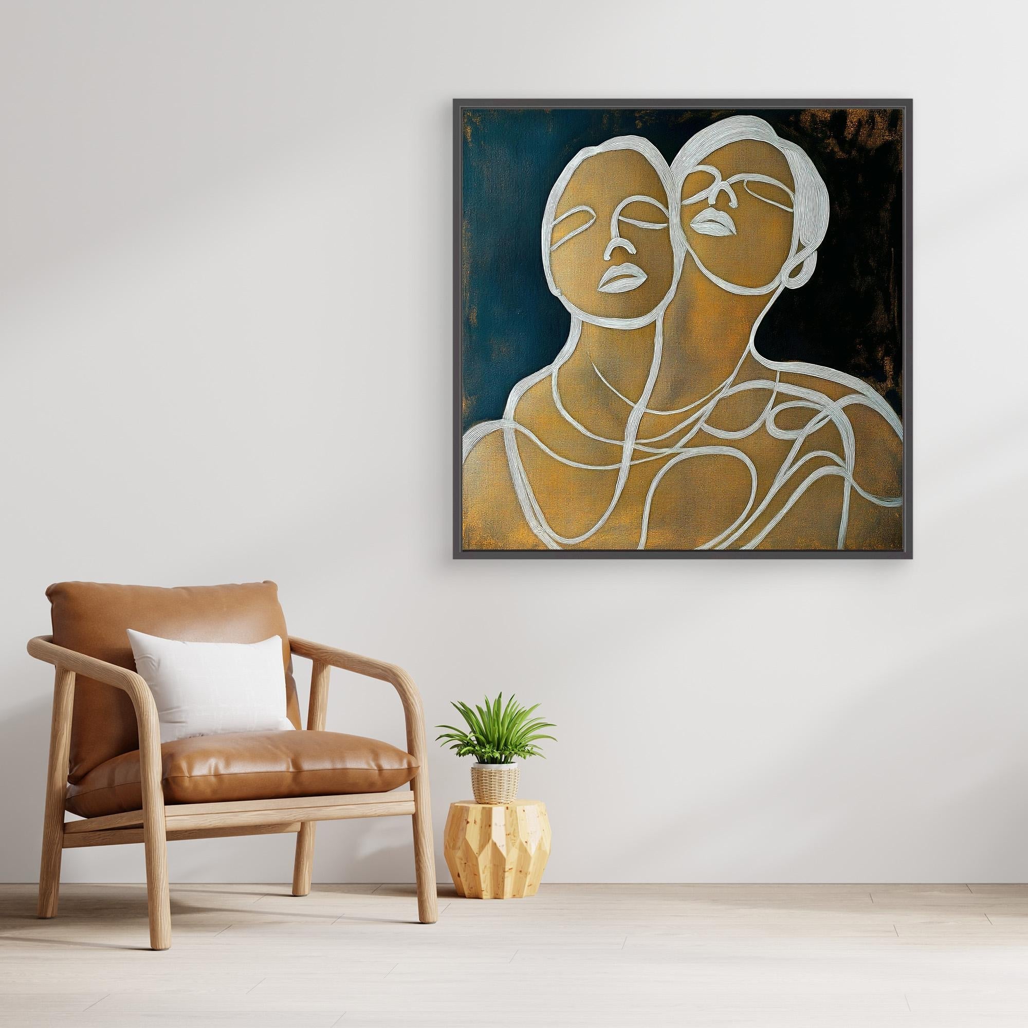 Canvas Print : Lines of Connection - Abstract Portrait Art modern abstract canvas wall art by Rossetti Art – luxury interior design artwork for living room, bedroom, office – Elegant Modern Artwork for Home Handmade Abstract Portrait Canvas Line Art Wall Decor