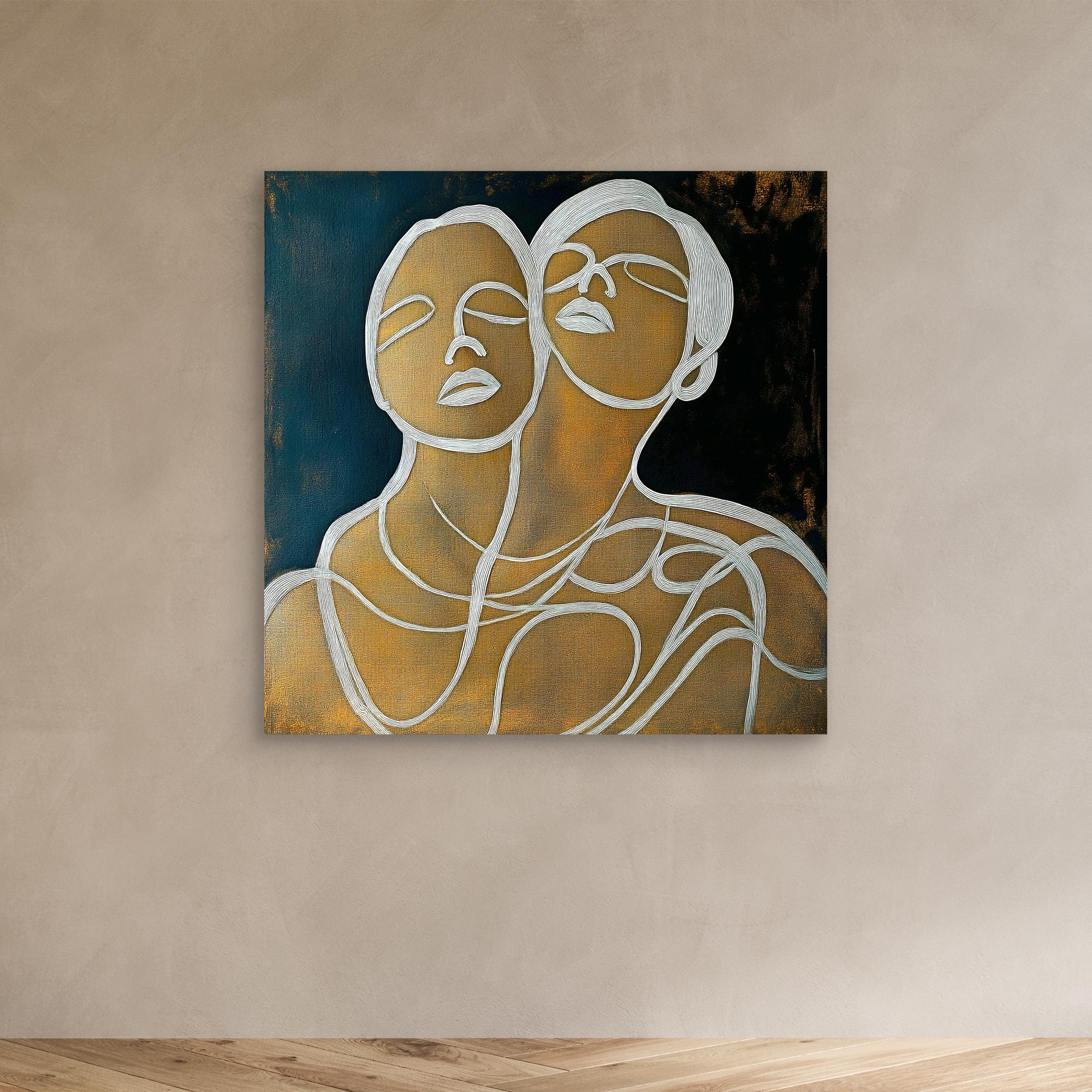 Canvas Print : Lines of Connection - Abstract Portrait Art modern abstract canvas wall art by Rossetti Art – luxury interior design artwork for living room, bedroom, office – Elegant Modern Artwork for Home Handmade Abstract Portrait Canvas Line Art Wall Decor