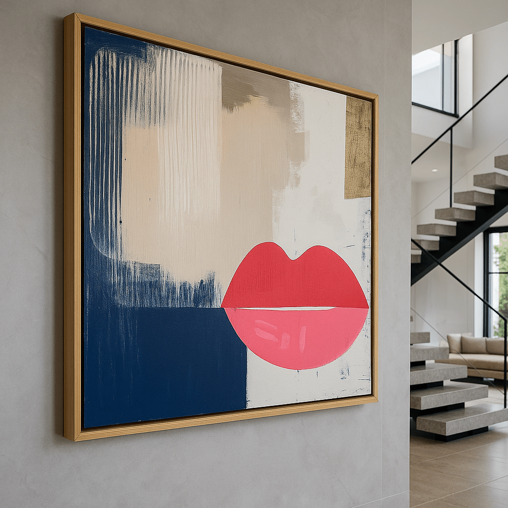 Canvas Print : Lips Abstract Print – Modern Wall Art on Canvas modern abstract canvas wall art by Rossetti Art – luxury interior design artwork for living room, bedroom, office – handmade canvas art Large modern wall decor Lips Art