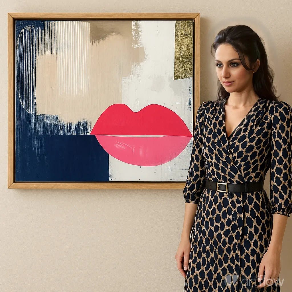 Canvas Print : Lips Abstract Print – Modern Wall Art on Canvas modern abstract canvas wall art by Rossetti Art – luxury interior design artwork for living room, bedroom, office – handmade canvas art Large modern wall decor Lips Art