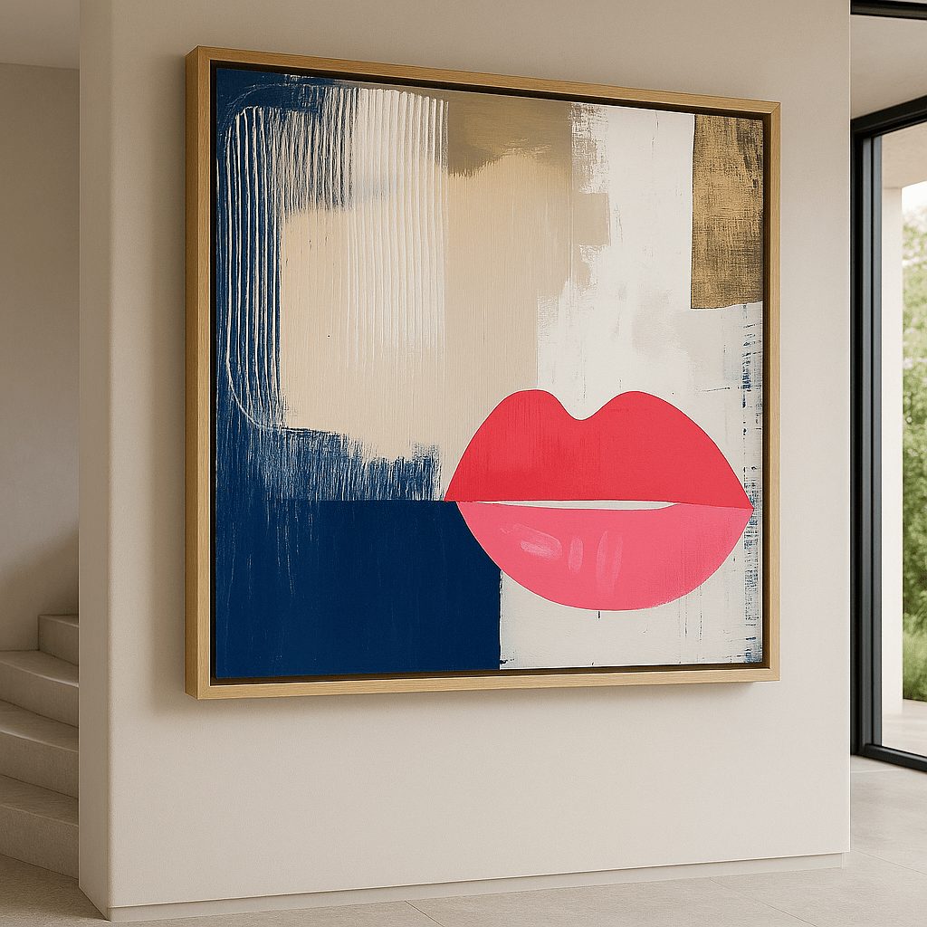 Canvas Print : Lips Abstract Print – Modern Wall Art on Canvas modern abstract canvas wall art by Rossetti Art – luxury interior design artwork for living room, bedroom, office – handmade canvas art Large modern wall decor Lips Art