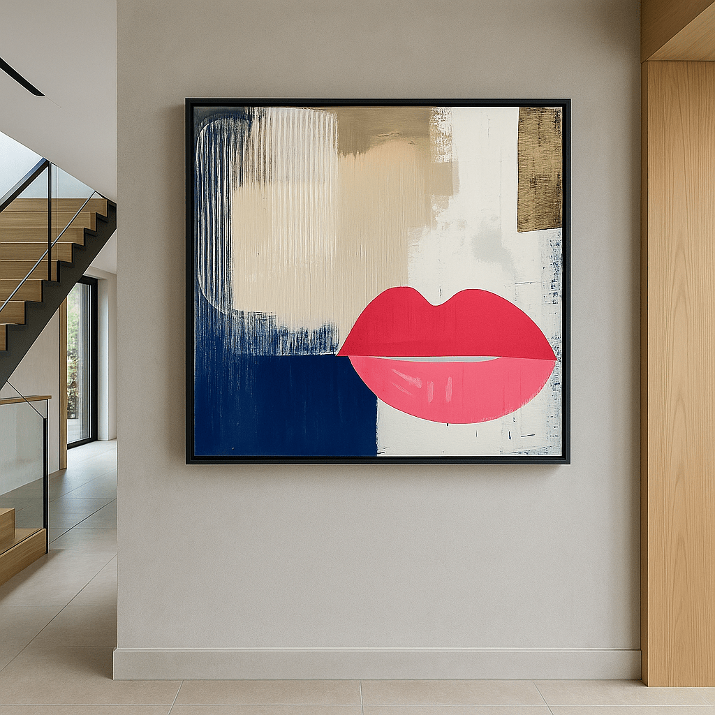 Canvas Print : Lips Abstract Print – Modern Wall Art on Canvas modern abstract canvas wall art by Rossetti Art – luxury interior design artwork for living room, bedroom, office – handmade canvas art Large modern wall decor Lips Art