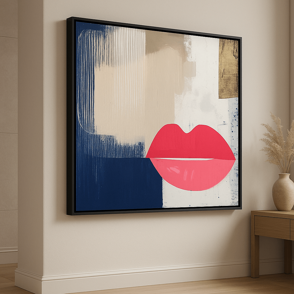Canvas Print : Lips Abstract Print – Modern Wall Art on Canvas modern abstract canvas wall art by Rossetti Art – luxury interior design artwork for living room, bedroom, office – handmade canvas art Large modern wall decor Lips Art