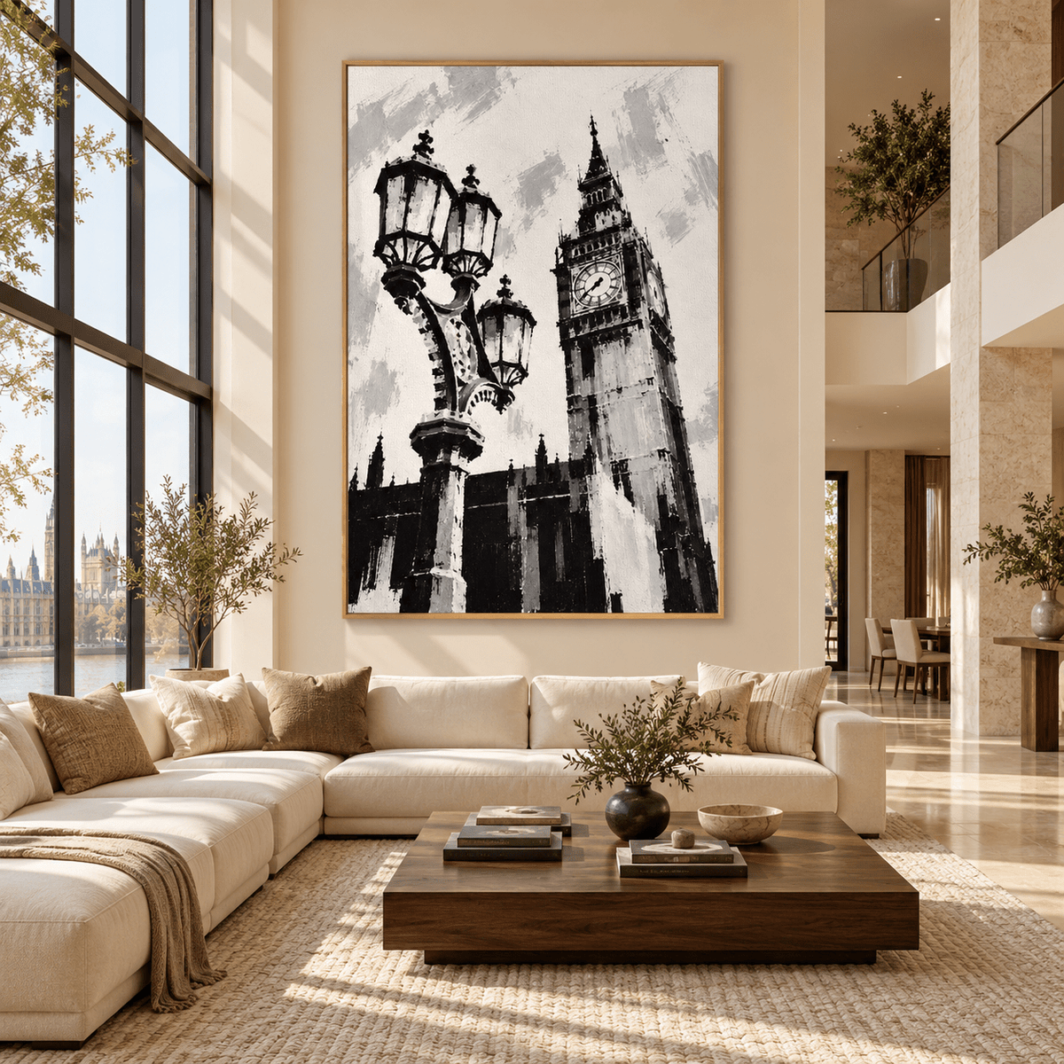 London Wall Art – Westminster Lamplight large canvas print in a living room by Rossetti Art