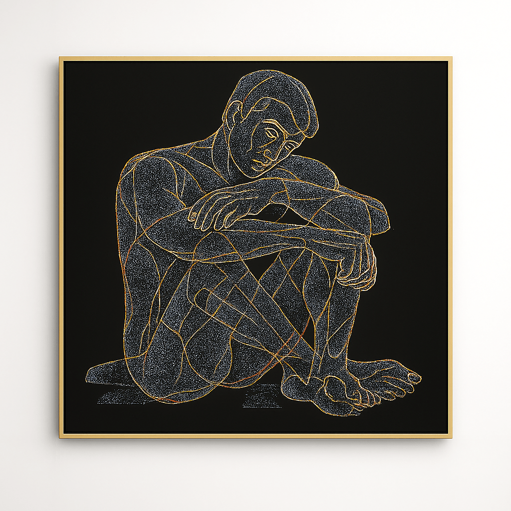 Canvas Print: Luminous Stillness - Minimalist Figurative Line Art Canvas Print modern abstract canvas wall art by Rossetti Art – luxury interior design artwork for living room, bedroom, office – abstract wall art canvas print art Chiara Rossetti