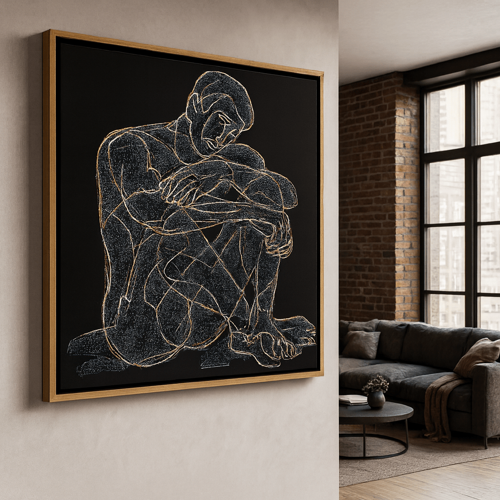 Canvas Print: Luminous Stillness - Minimalist Figurative Line Art Canvas Print modern abstract canvas wall art by Rossetti Art – luxury interior design artwork for living room, bedroom, office – abstract wall art canvas print art Chiara Rossetti