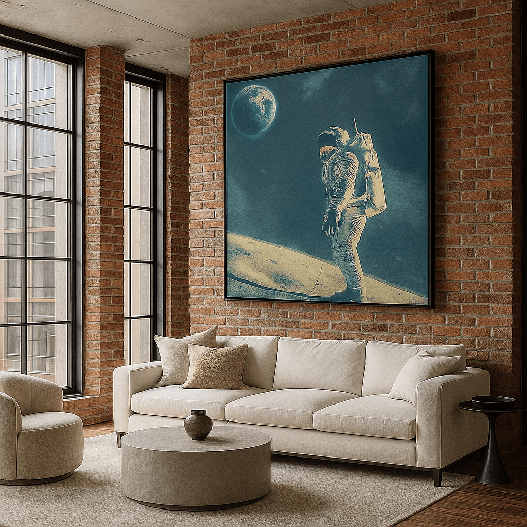 Canvas Print: Lunar Reverie – Astronaut Canvas Print | Surreal Space Wall Art for Modern Homes modern abstract canvas wall art by Rossetti Art – luxury interior design artwork for living room, bedroom, office – abstract wall art contemporary wall design extra large canvas wall art for living room