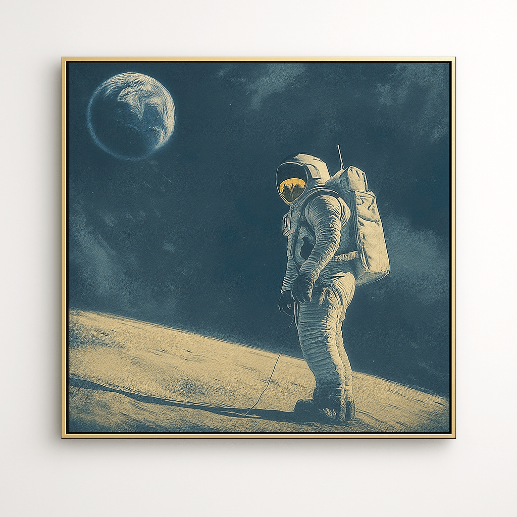 Canvas Print: Lunar Reverie – Astronaut Canvas Print | Surreal Space Wall Art for Modern Homes modern abstract canvas wall art by Rossetti Art – luxury interior design artwork for living room, bedroom, office – abstract wall art contemporary wall design extra large canvas wall art for living room