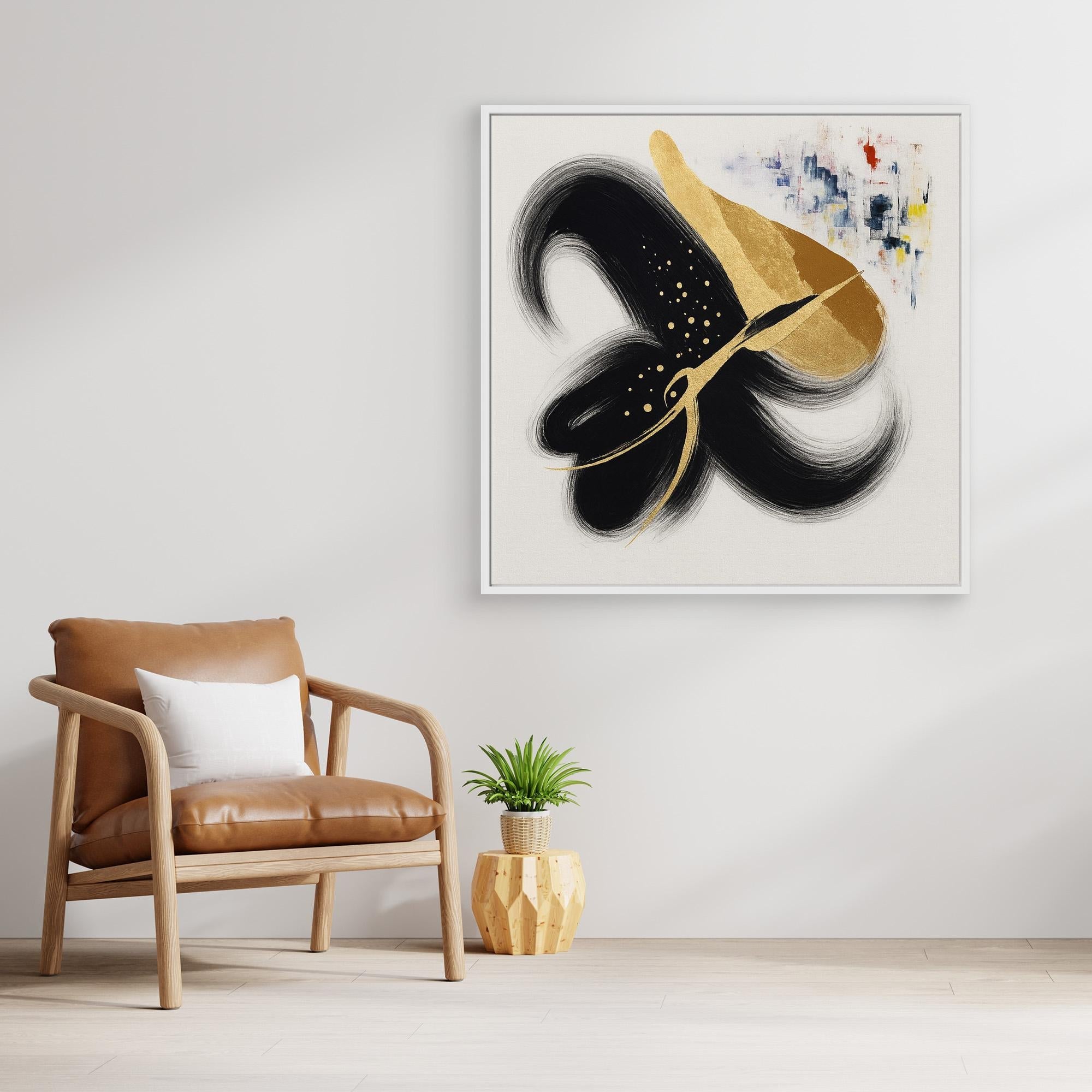 Canvas Print: “Luxe Inkflow” – Abstract Gold & Black Canvas Art modern abstract canvas wall art by Rossetti Art – luxury interior design artwork for living room, bedroom, office – Abstract gold art Black and gold wall art