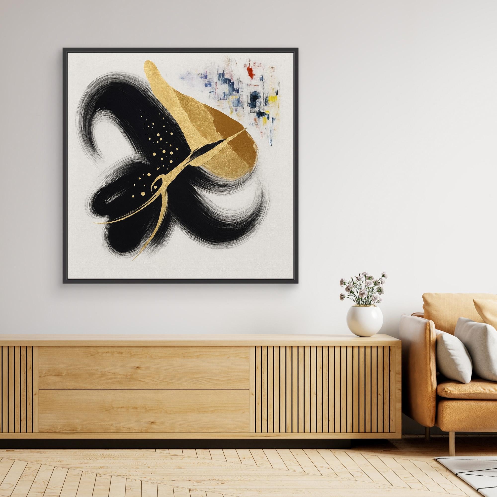 Canvas Print: “Luxe Inkflow” – Abstract Gold & Black Canvas Art modern abstract canvas wall art by Rossetti Art – luxury interior design artwork for living room, bedroom, office – Abstract gold art Black and gold wall art