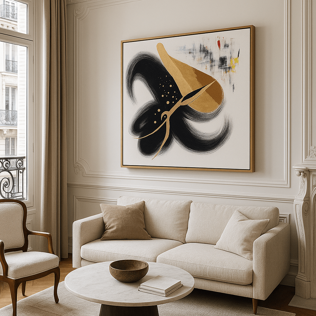 Canvas Print: “Luxe Inkflow” – Abstract Gold & Black Canvas Art modern abstract canvas wall art by Rossetti Art – luxury interior design artwork for living room, bedroom, office – Abstract gold art Black and gold wall art