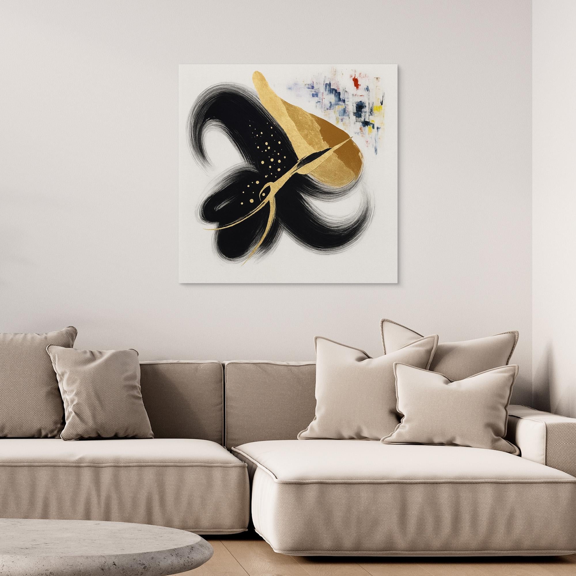Canvas Print: “Luxe Inkflow” – Abstract Gold & Black Canvas Art modern abstract canvas wall art by Rossetti Art – luxury interior design artwork for living room, bedroom, office – Abstract gold art Black and gold wall art