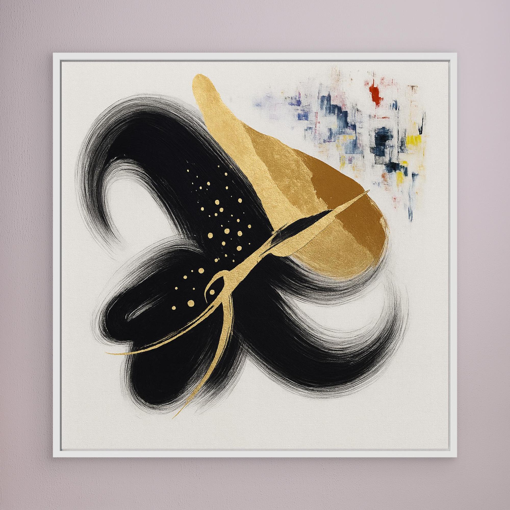 Canvas Print: “Luxe Inkflow” – Abstract Gold & Black Canvas Art modern abstract canvas wall art by Rossetti Art – luxury interior design artwork for living room, bedroom, office – Abstract gold art Black and gold wall art