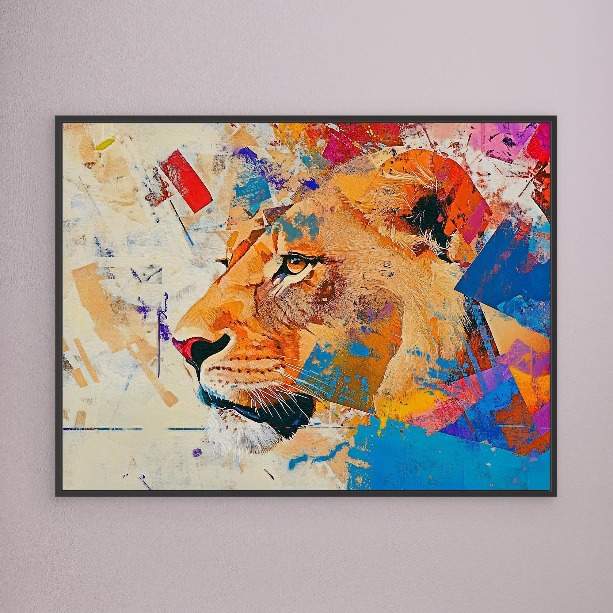 Canvas Print: "Majestic Roar" - Abstract Lion Art on Canvas modern abstract canvas wall art by Rossetti Art – luxury interior design artwork for living room, bedroom, office – Abstract animal decor Contemporary animal art Geometric animal art
