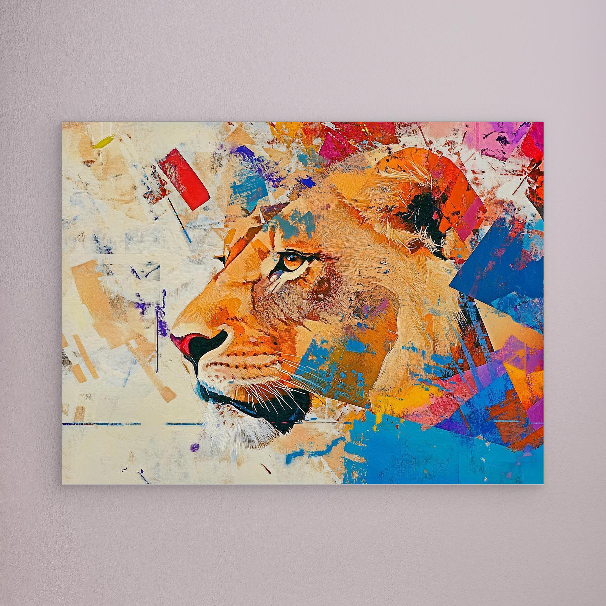 Canvas Print: "Majestic Roar" - Abstract Lion Art on Canvas modern abstract canvas wall art by Rossetti Art – luxury interior design artwork for living room, bedroom, office – Abstract animal decor Contemporary animal art Geometric animal art