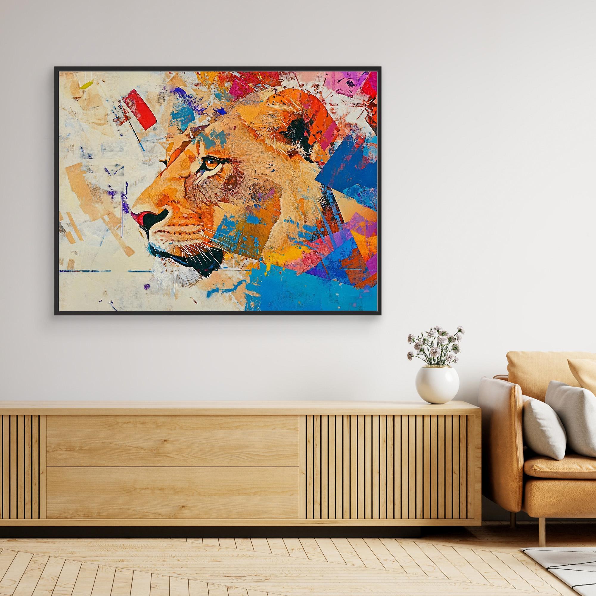 Canvas Print: "Majestic Roar" - Abstract Lion Art on Canvas modern abstract canvas wall art by Rossetti Art – luxury interior design artwork for living room, bedroom, office – Abstract animal decor Contemporary animal art Geometric animal art