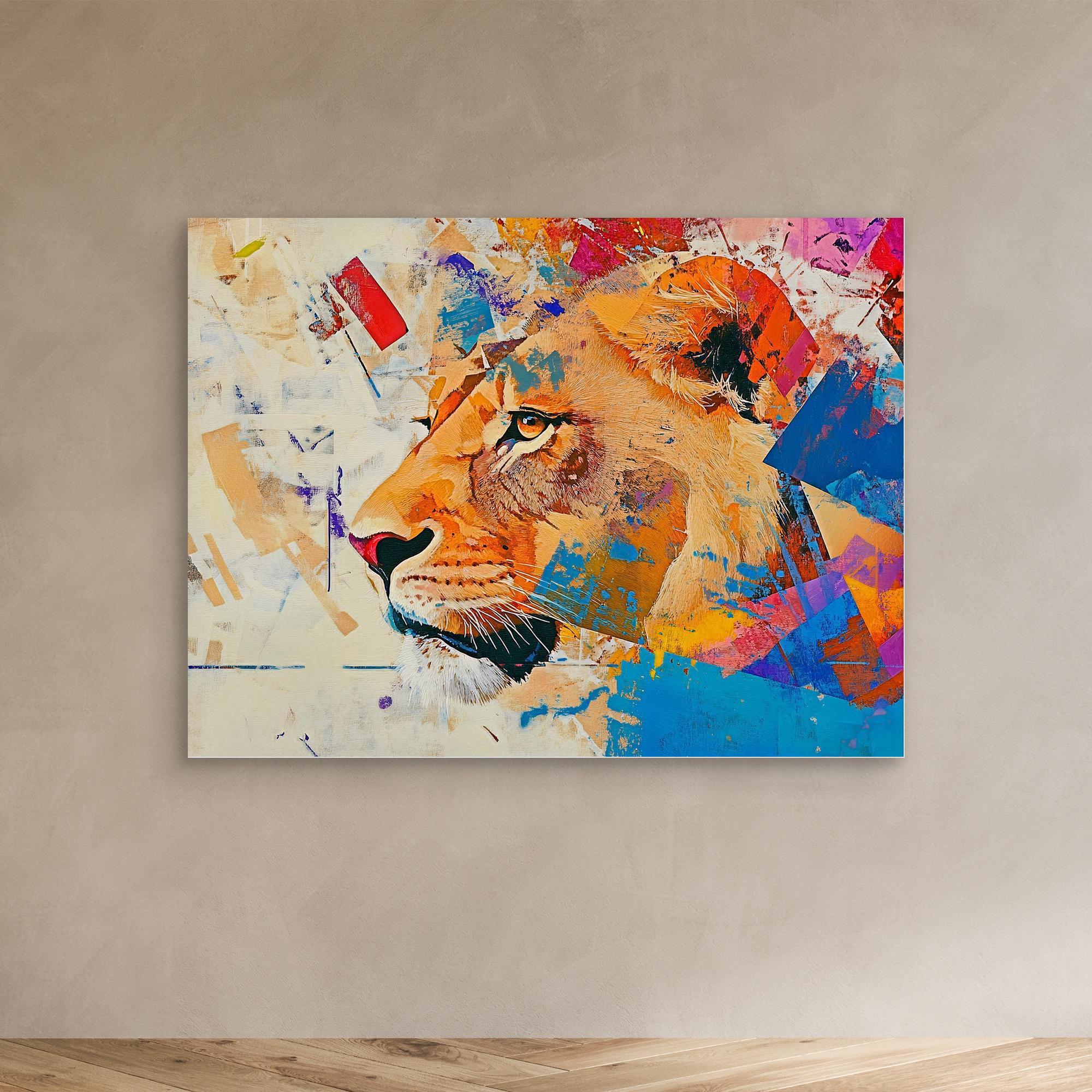 Canvas Print: "Majestic Roar" - Abstract Lion Art on Canvas modern abstract canvas wall art by Rossetti Art – luxury interior design artwork for living room, bedroom, office – Abstract animal decor Contemporary animal art Geometric animal art