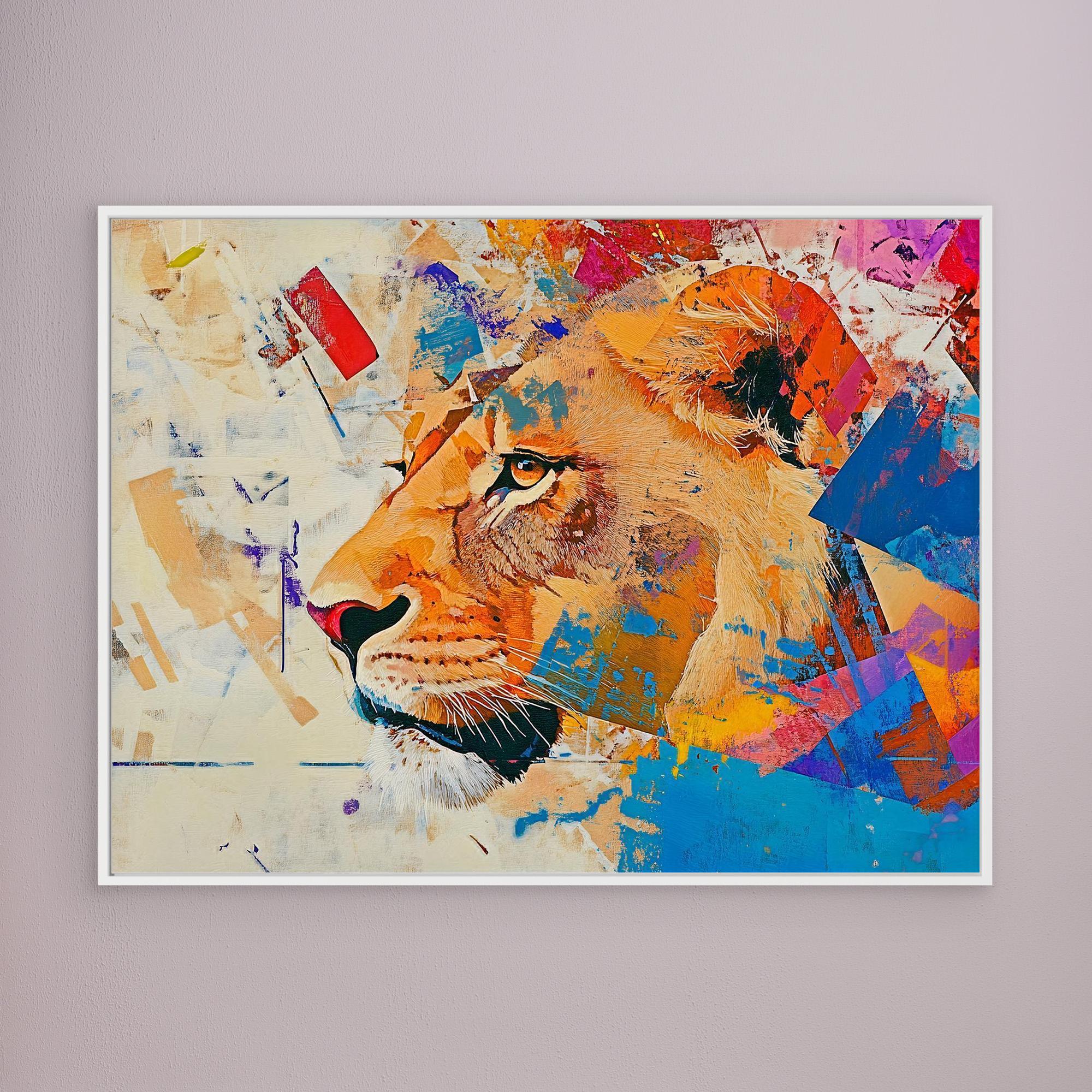 Canvas Print: "Majestic Roar" - Abstract Lion Art on Canvas modern abstract canvas wall art by Rossetti Art – luxury interior design artwork for living room, bedroom, office – Abstract animal decor Contemporary animal art Geometric animal art