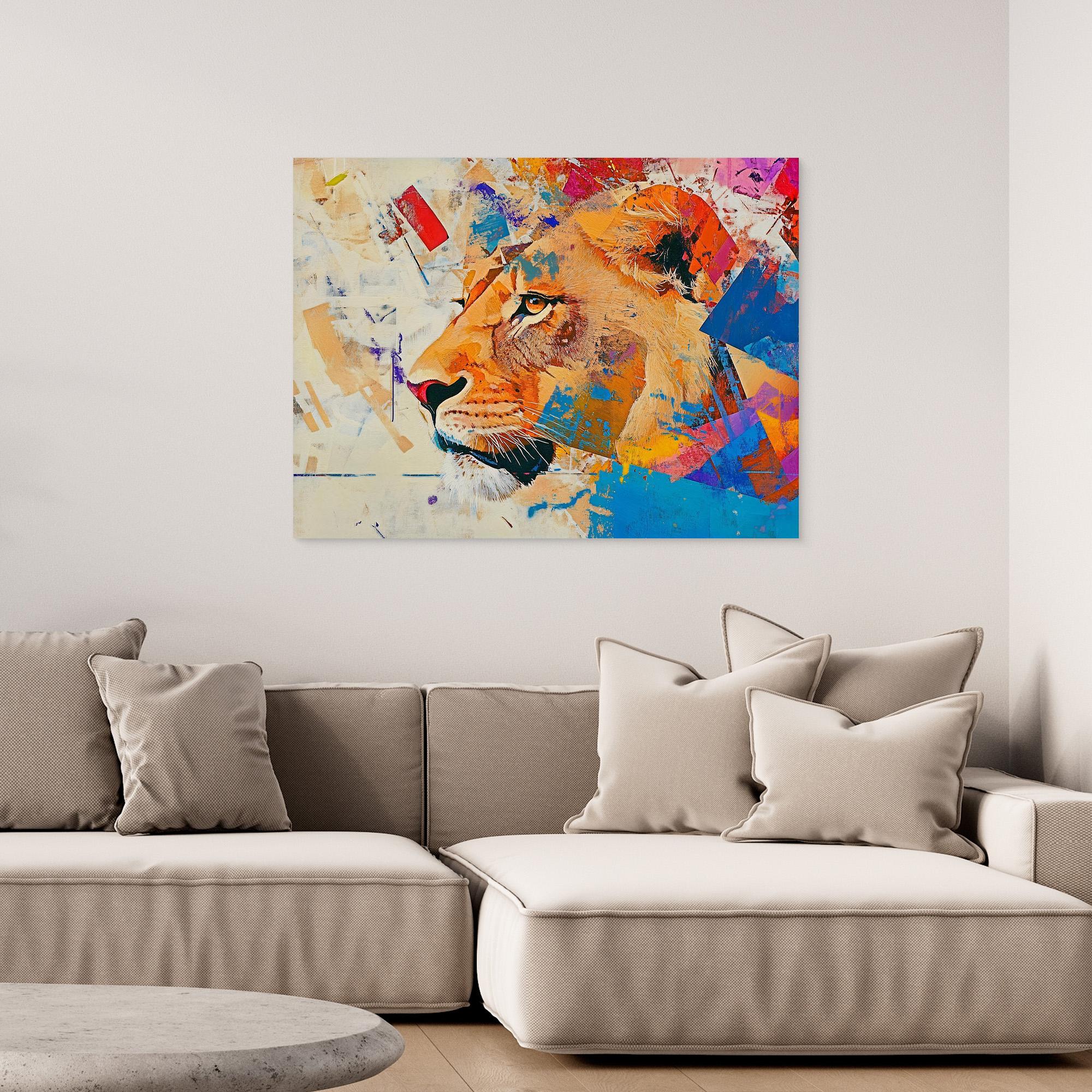 Canvas Print: "Majestic Roar" - Abstract Lion Art on Canvas modern abstract canvas wall art by Rossetti Art – luxury interior design artwork for living room, bedroom, office – Abstract animal decor Contemporary animal art Geometric animal art