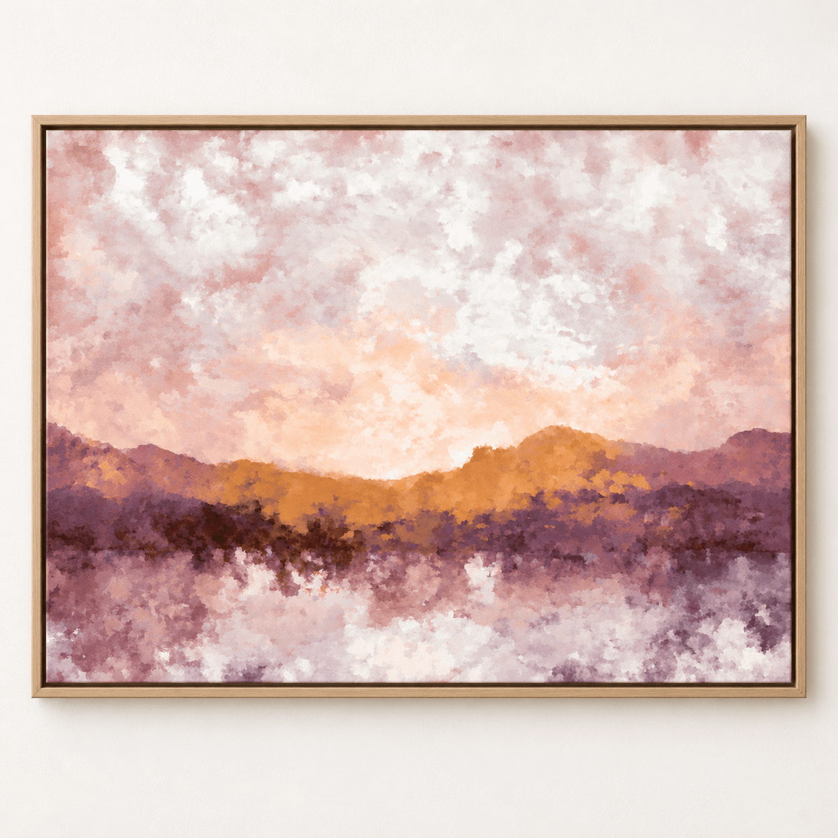 Mauve Wall Art – Mauve Reflection canvas print by Rossetti Art, blush clouds and amber hills