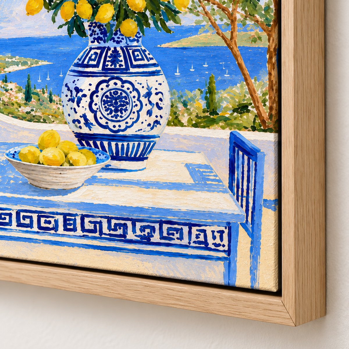 Mediterranean Wall Art – Aegean Terrace by Rossetti Art, close-up of the textured brushwork and corner