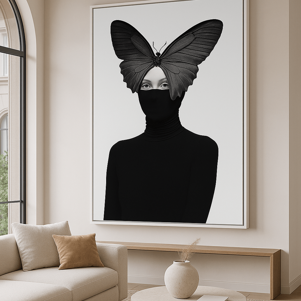 Canvas Print : Metamorphosis of Silence - Minimalist Feminine Canvas Print modern abstract canvas wall art by Rossetti Art – luxury interior design artwork for living room, bedroom, office – black and white feminine canvas Contemporary Art for Sale contemporary art piece