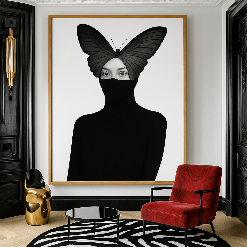 Canvas Print : Metamorphosis of Silence - Minimalist Feminine Canvas Print modern abstract canvas wall art by Rossetti Art – luxury interior design artwork for living room, bedroom, office – black and white feminine canvas Contemporary Art for Sale contemporary art piece