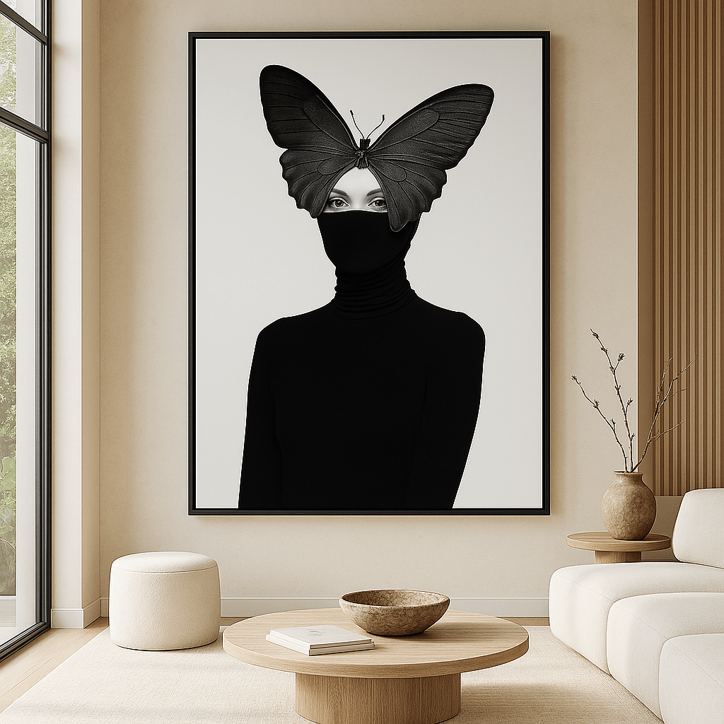 Canvas Print : Metamorphosis of Silence - Minimalist Feminine Canvas Print modern abstract canvas wall art by Rossetti Art – luxury interior design artwork for living room, bedroom, office – black and white feminine canvas Contemporary Art for Sale contemporary art piece