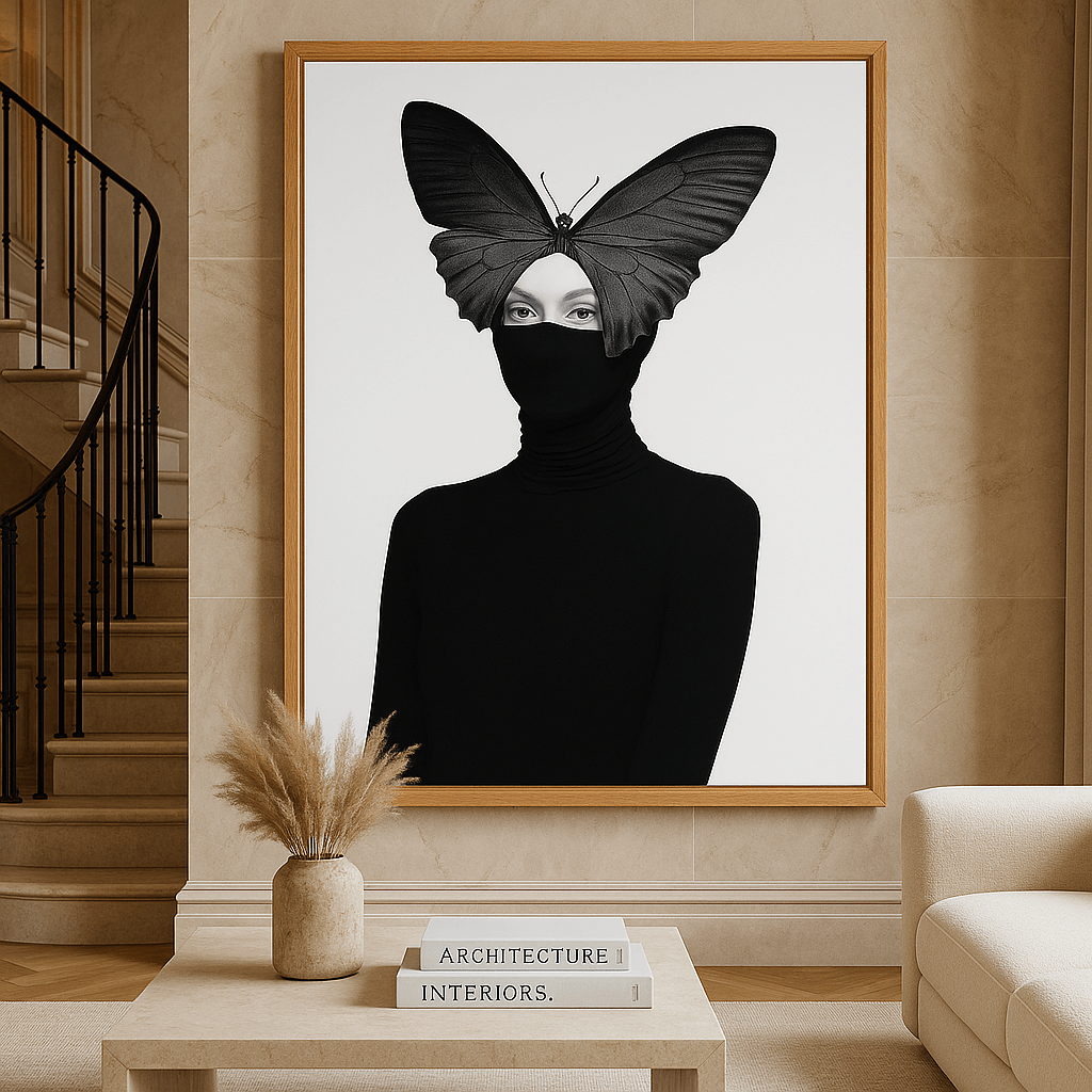 Canvas Print : Metamorphosis of Silence - Minimalist Feminine Canvas Print modern abstract canvas wall art by Rossetti Art – luxury interior design artwork for living room, bedroom, office – black and white feminine canvas Contemporary Art for Sale contemporary art piece