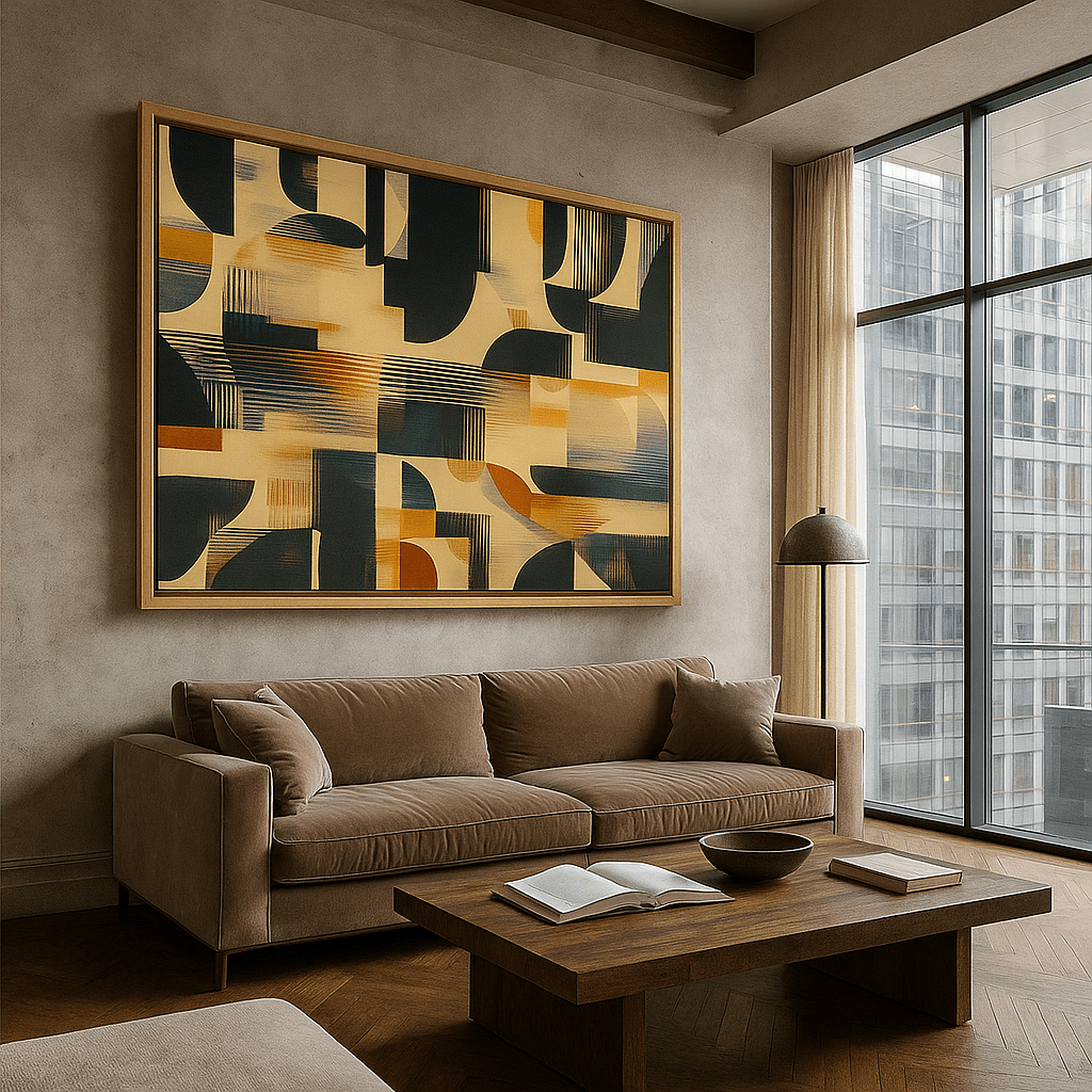 Canvas Print : Mid - Century Modern Abstract | Yellow Geometric Canvas Wall Art modern abstract canvas wall art by Rossetti Art – luxury interior design artwork for living room, bedroom, office – 70s inspired art bold wall print contemporary living room art