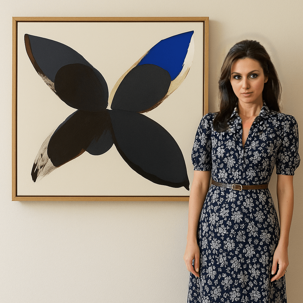 Canvas Print: "Midnight Bloom" - Modern Minimalist Living Room modern abstract canvas wall art by Rossetti Art – luxury interior design artwork for living room, bedroom, office – Bold Minimalist Decor Contemporary Floral Art Midnight Bloom Canvas