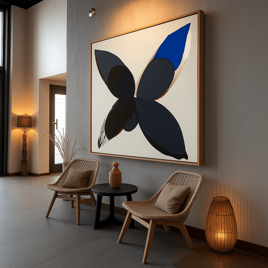 Canvas Print: "Midnight Bloom" - Modern Minimalist Living Room modern abstract canvas wall art by Rossetti Art – luxury interior design artwork for living room, bedroom, office – Bold Minimalist Decor Contemporary Floral Art Midnight Bloom Canvas