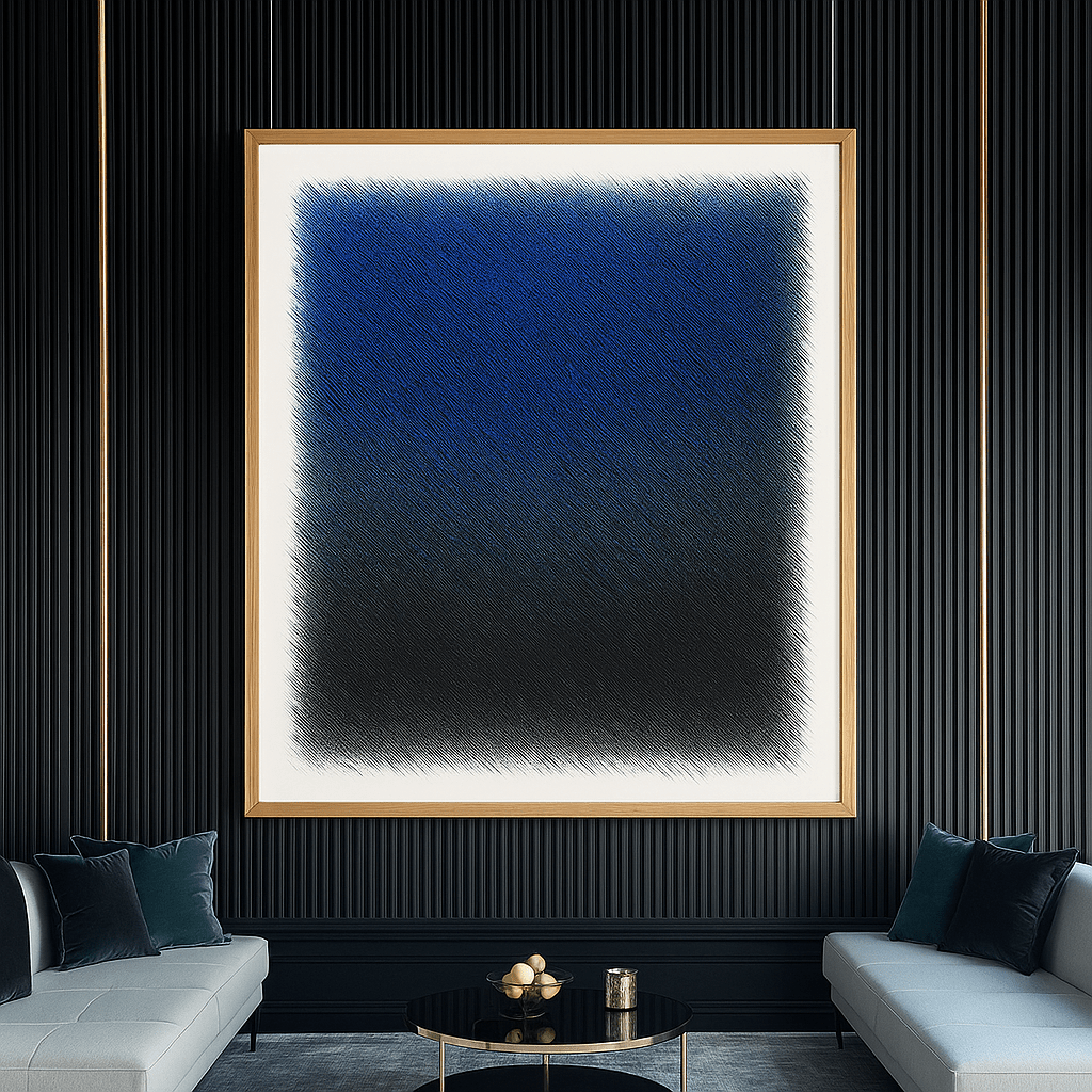 Canvas Print: Midnight Drift – Textured Blue & Black Abstract Wall Art modern abstract canvas wall art by Rossetti Art – luxury interior design artwork for living room, bedroom, office – Contemporary Art for Sale contemporary art piece Contemporary art print