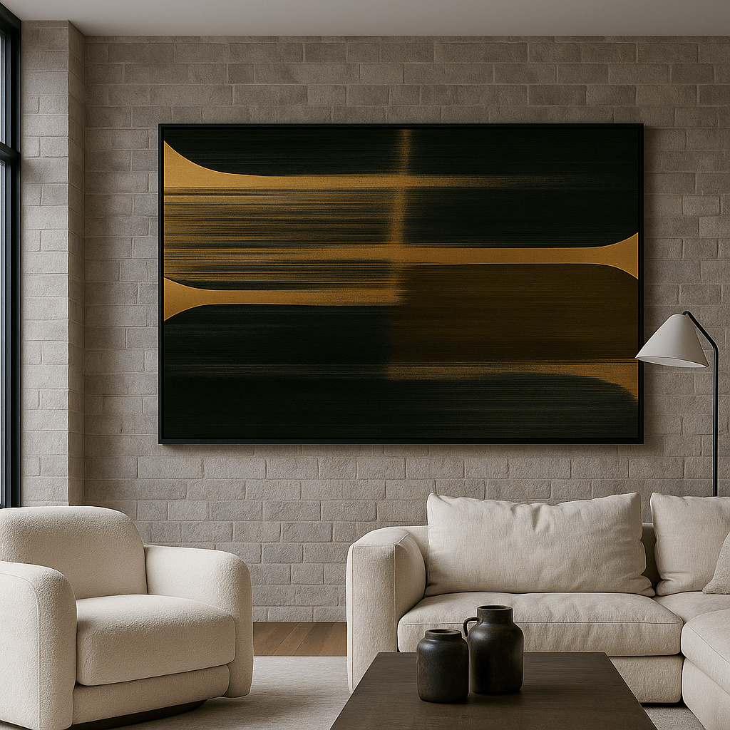 Canvas Print : Minimalist Golden Shift – Black and Gold Canvas Art - Chiara Rossetti