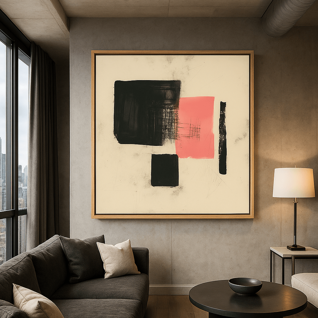 Canvas Print: Modern Balance – Minimalist Abstract Canvas Print in Black and Blush modern abstract canvas wall art by Rossetti Art – luxury interior design artwork for living room, bedroom, office – abstract wall art canvas print art Chiara Rossetti