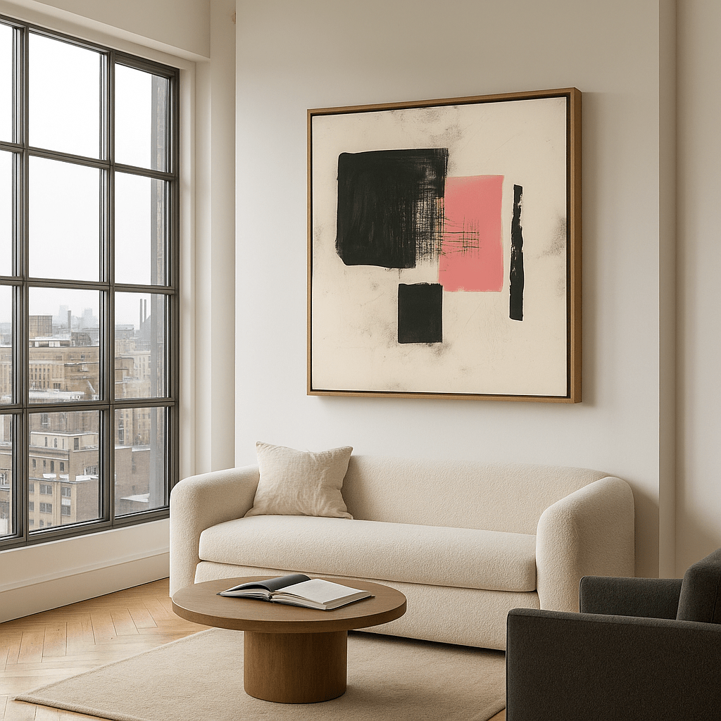Canvas Print: Modern Balance – Minimalist Abstract Canvas Print in Black and Blush modern abstract canvas wall art by Rossetti Art – luxury interior design artwork for living room, bedroom, office – abstract wall art canvas print art Chiara Rossetti