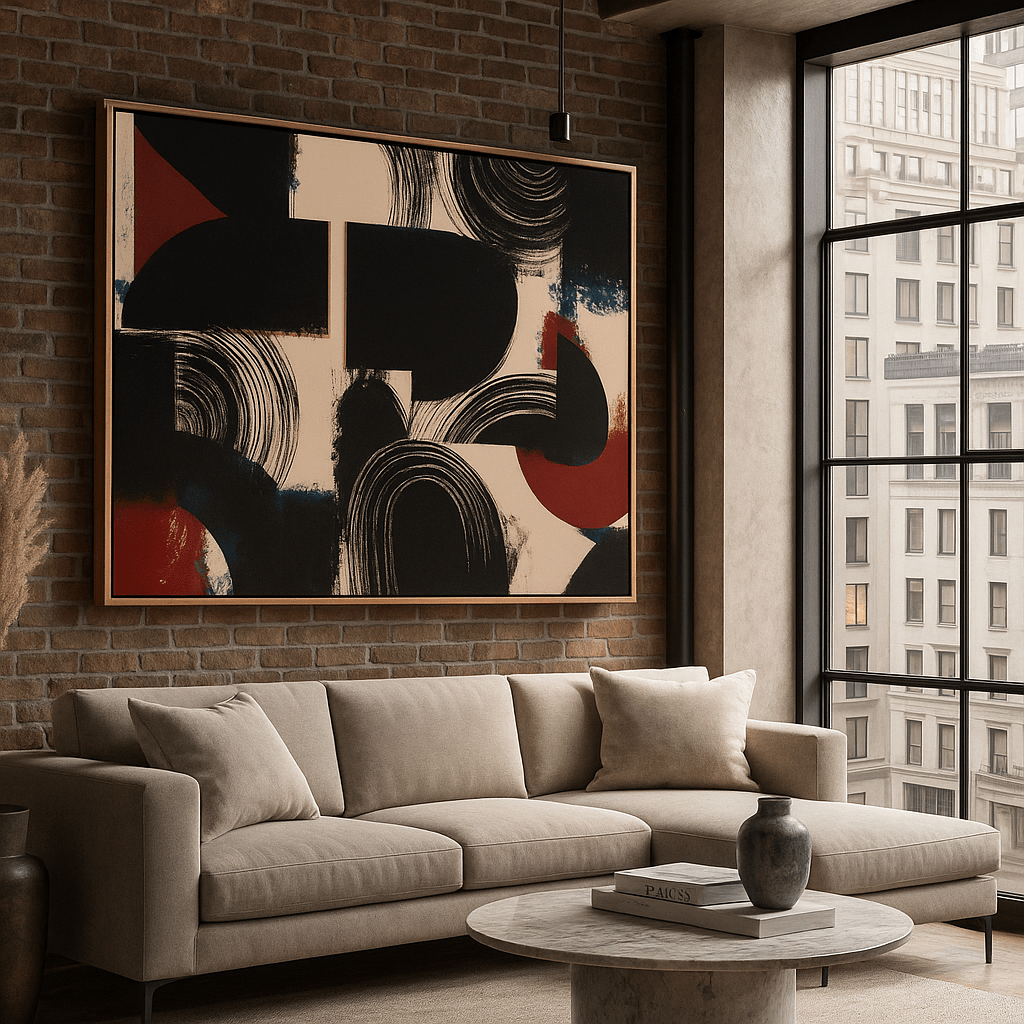 Canvas Print : Modern Brutalist Chaos | Abstract Geometric Canvas Wall Art modern abstract canvas wall art by Rossetti Art – luxury interior design artwork for living room, bedroom, office – 70s inspired art bold wall print contemporary living room art