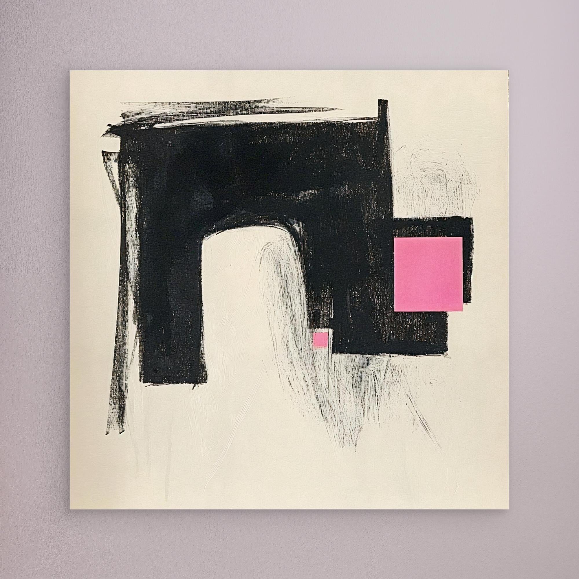 Canvas Print: Modern Contrast – Abstract Minimalist Geometric Art modern abstract canvas wall art by Rossetti Art – luxury interior design artwork for living room, bedroom, office – Black and Pink Wall Art Large Canvas Art Minimalist Canvas Print