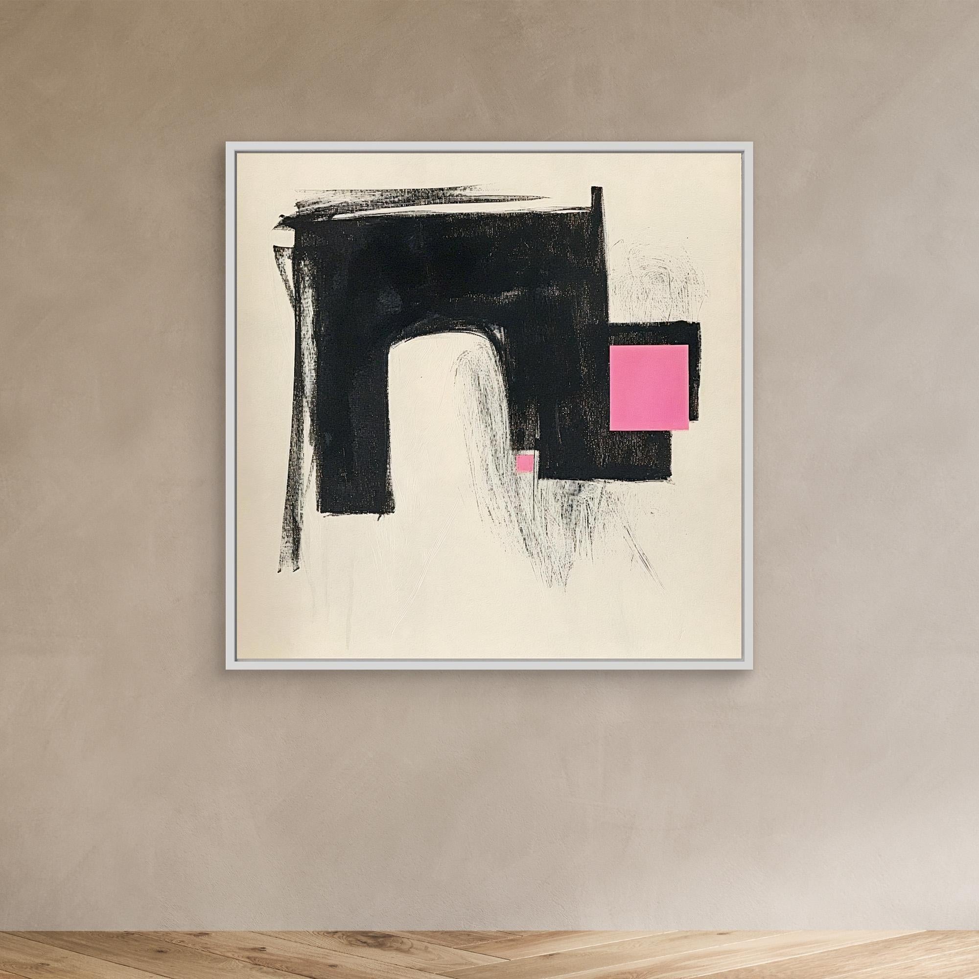 Canvas Print: Modern Contrast – Abstract Minimalist Geometric Art modern abstract canvas wall art by Rossetti Art – luxury interior design artwork for living room, bedroom, office – Black and Pink Wall Art Large Canvas Art Minimalist Canvas Print