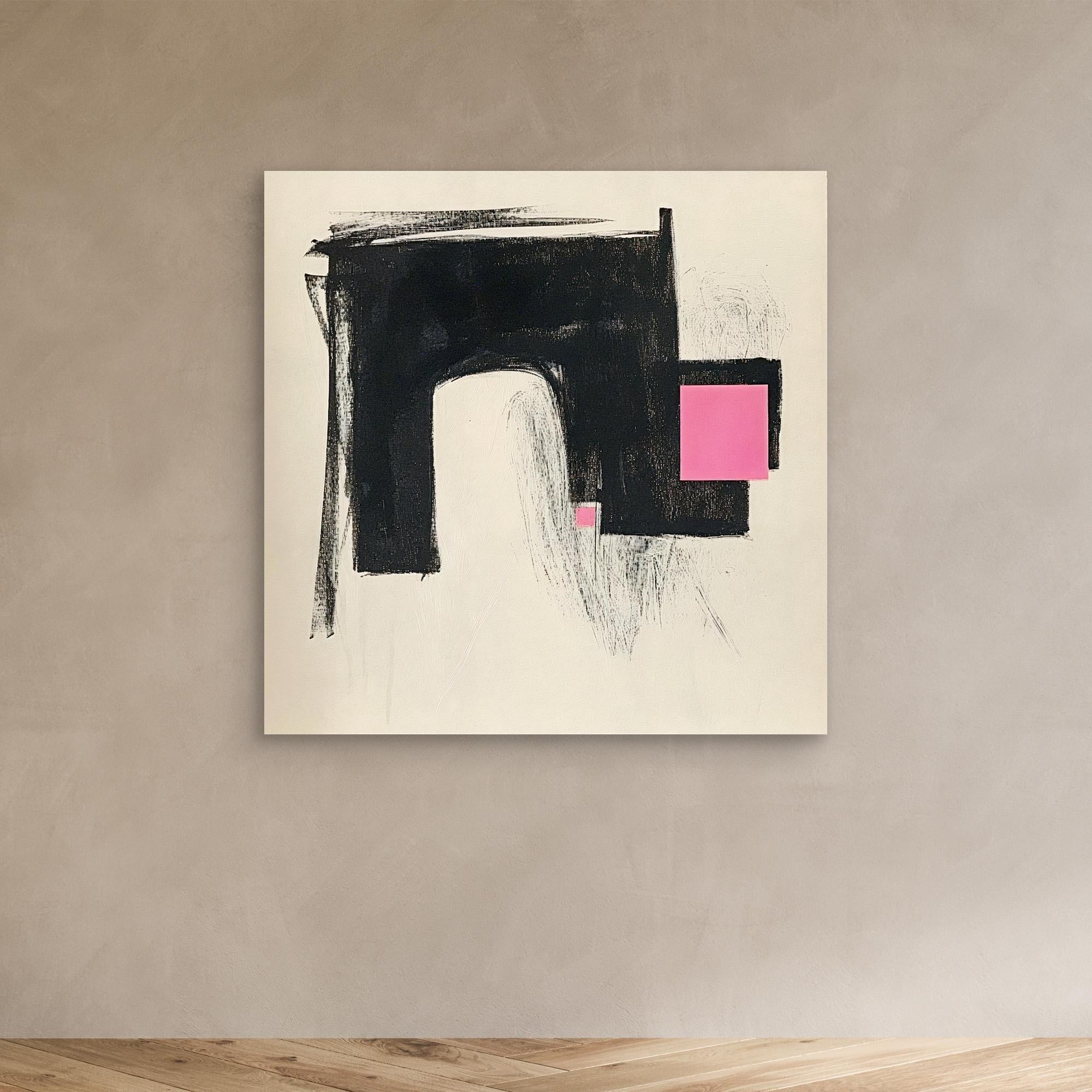 Canvas Print: Modern Contrast – Abstract Minimalist Geometric Art modern abstract canvas wall art by Rossetti Art – luxury interior design artwork for living room, bedroom, office – Black and Pink Wall Art Large Canvas Art Minimalist Canvas Print