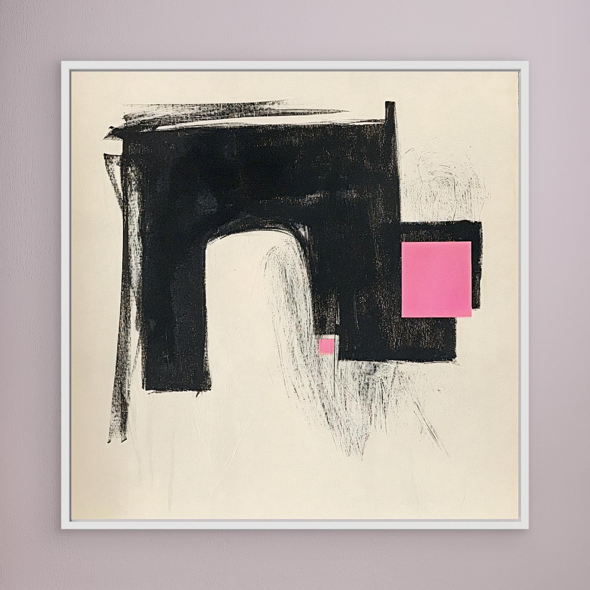 Canvas Print: Modern Contrast – Abstract Minimalist Geometric Art modern abstract canvas wall art by Rossetti Art – luxury interior design artwork for living room, bedroom, office – Black and Pink Wall Art Large Canvas Art Minimalist Canvas Print