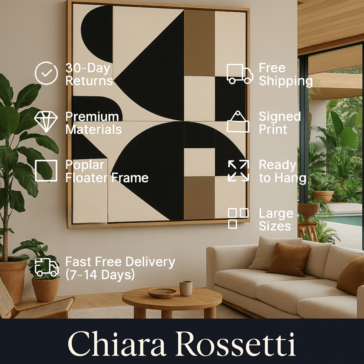 Canvas Print : Modern Equilibrium – Neutral Geometric Abstract Canvas Wall Art modern abstract canvas wall art by Rossetti Art – luxury interior design artwork for living room, bedroom, office – Black And White Art Black and white artwork black and white canvas