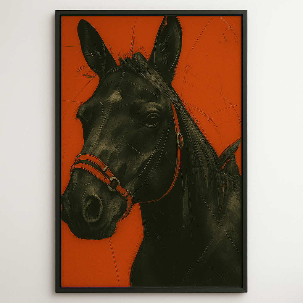 Canvas Print : Modern Horse Canvas Print in Black and Red – Luxury Equestrian Wall Art for Contemporary Interiors | Rossetti Art modern abstract canvas wall art by Rossetti Art – luxury interior design artwork for living room, bedroom, office – large abstract art large canvas artwork large geometric wall art for living room