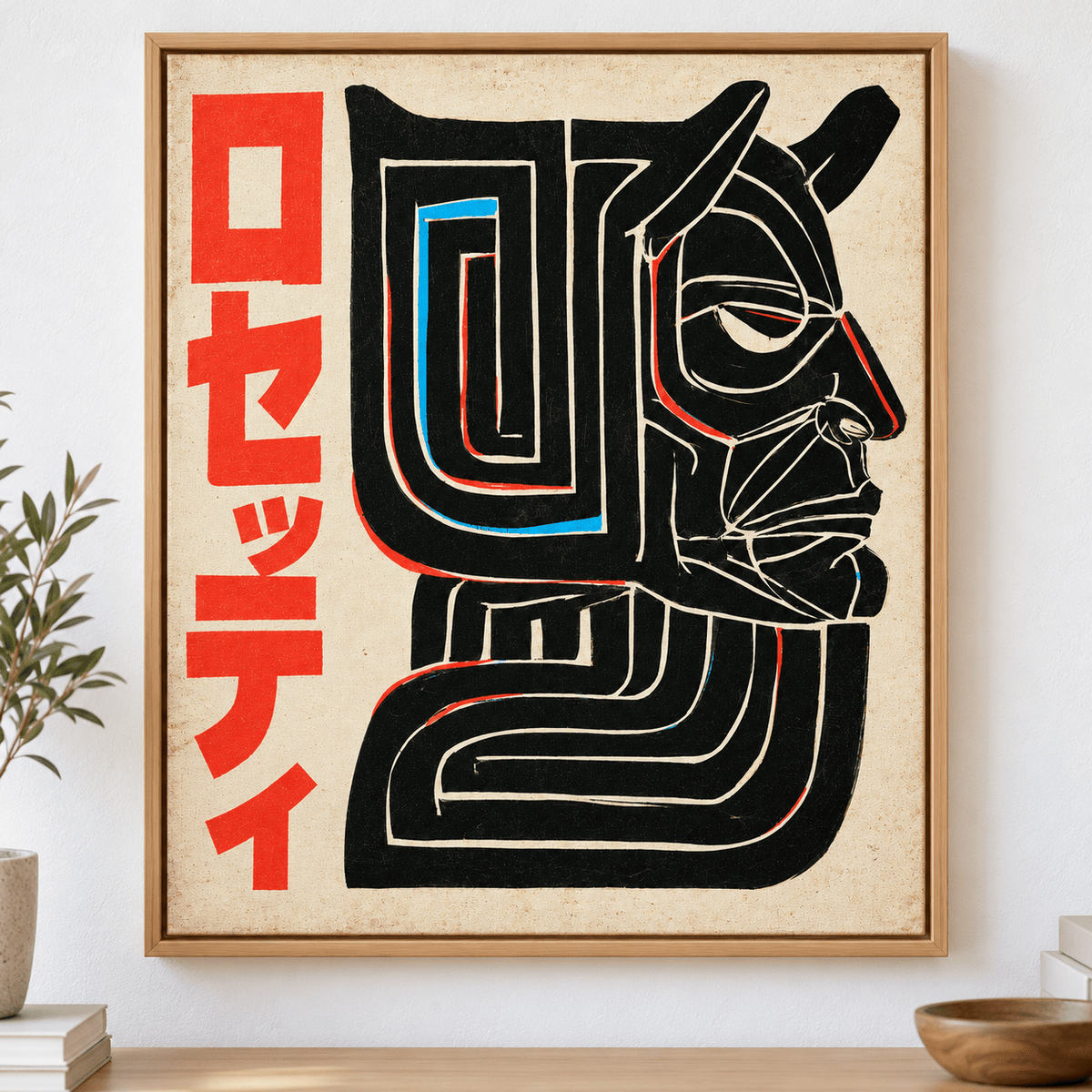 Modern Japanese Wall Art – Kuro Oni canvas print on a white wall by Rossetti Art