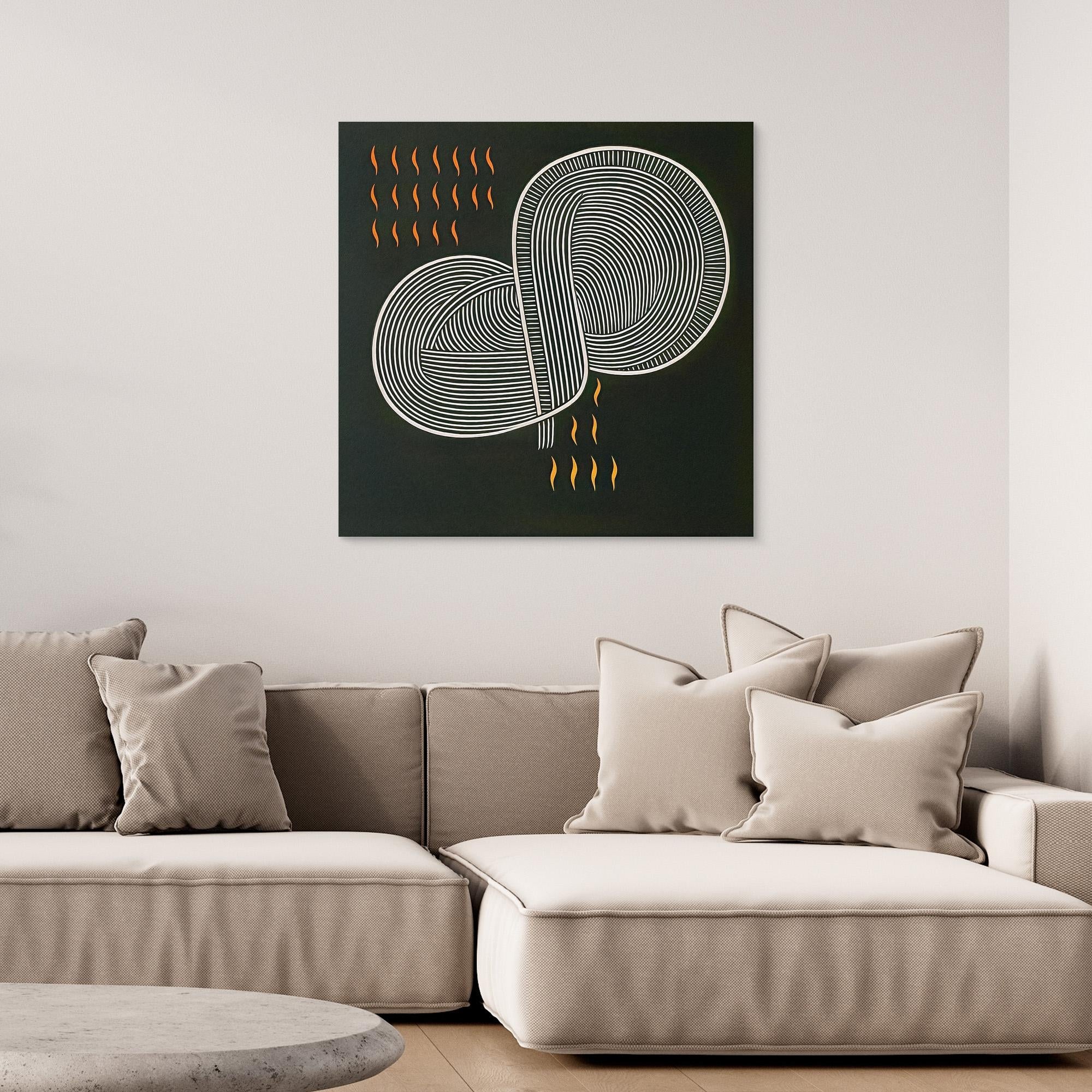 Canvas Print: “Molten Flow Loop” – Abstract Minimalist Line Art with Burnt Orange Accents modern abstract canvas wall art by Rossetti Art – luxury interior design artwork for living room, bedroom, office – Abstract Line Art Contemporary Line Art Line Art Wall Decor